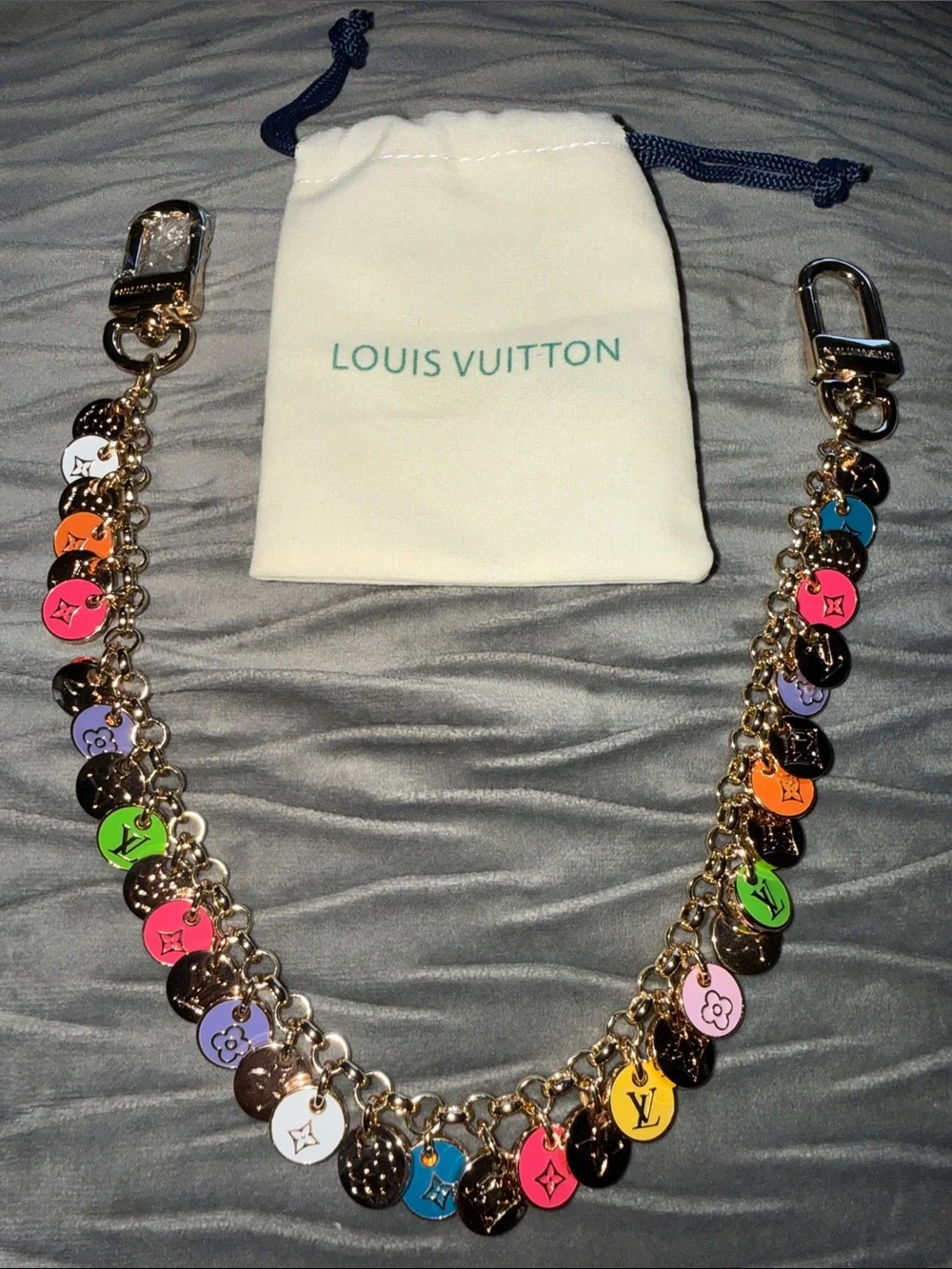 Luxury Louis Vuitton Gold Bag Charm Chain Multicolor Enamel Confetti Skittles